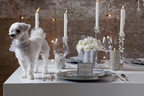 decoration table mariage hiver bougies caniche chien