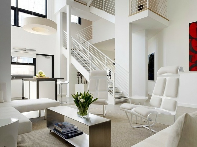 design contemporain salon loft escalier