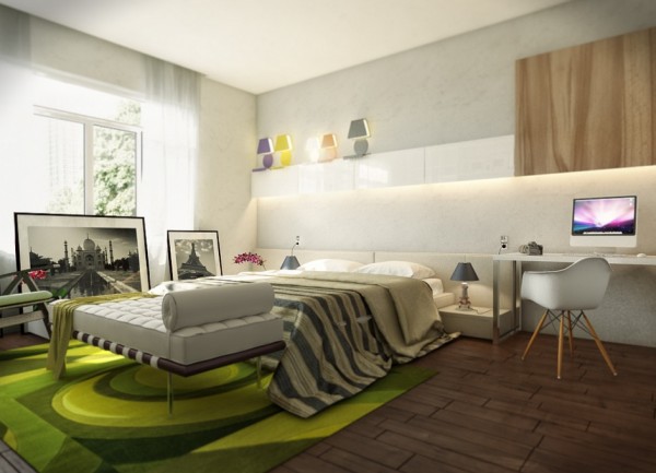 design de chambre tapis vert moderne