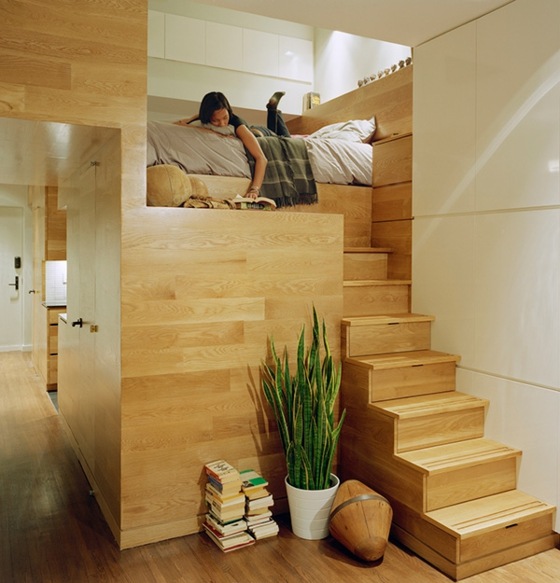 design intérieur escalier bois rangement tiroir