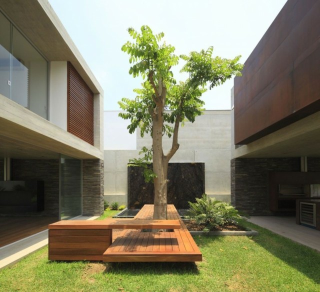 design maison moderne banc bois idées