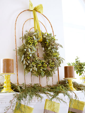 décoration Noël pour la cheminée idées-couronne-verte
