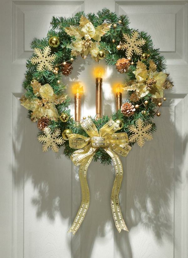 décoration de Noël extérieure couronne-porte-vert-or