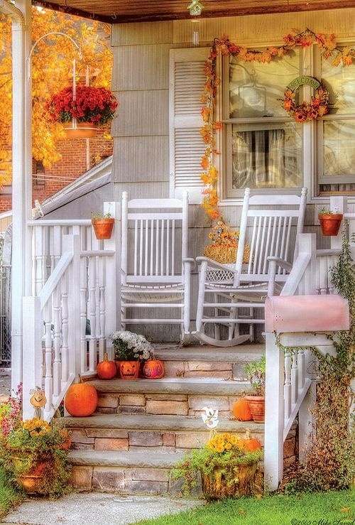 décoration automne veranda blanche