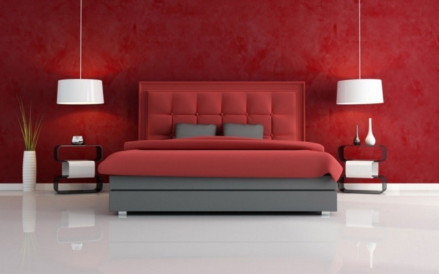 décoration-chambre-couleur-rouge-idée-originale-mur-tête-lit-couverture-rouge