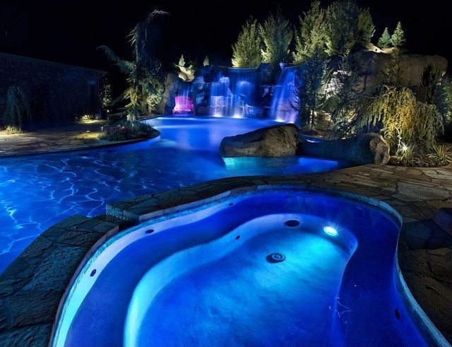 eclairage piscine bleue
