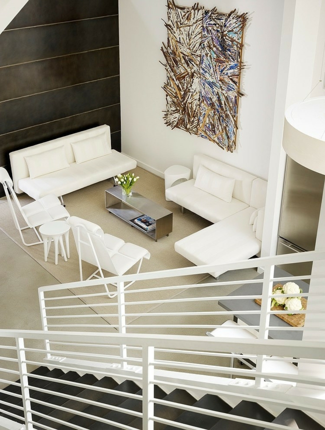 escalier déco loft contemporain blanc gris