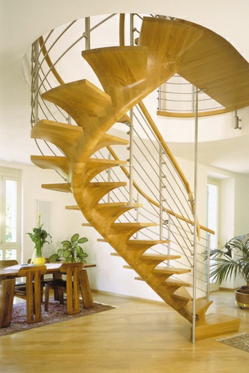 escalier original design jaune spirale