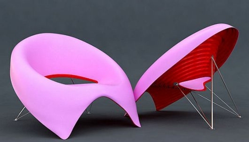fauteuil design moderne rose rouge cadre metal