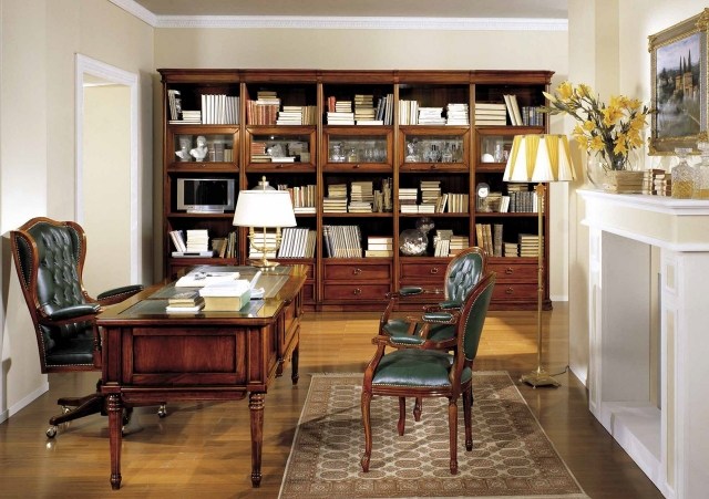 idées-design-déco-bibliothèque-bois-élégante-objets-verre-décoratifs-bureau-domicile déco bibliothèque