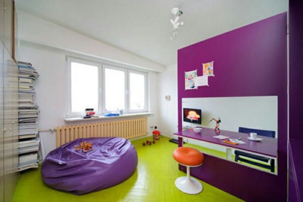 intérieur chambre enfant violet vert