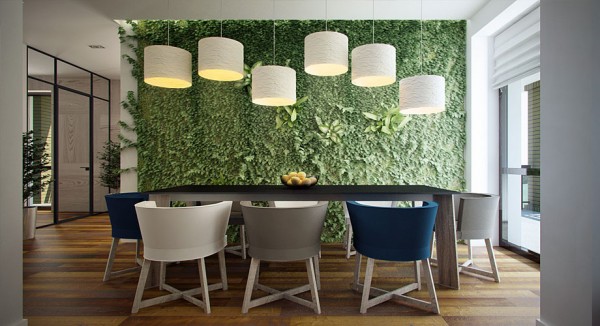 interieur architecture moderne salle manger mur vegetal