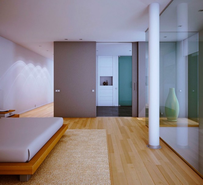 intérieur-contemporain-chambre-coucher-lit-plateforme-revêtement-sol-bois intérieur contemporain