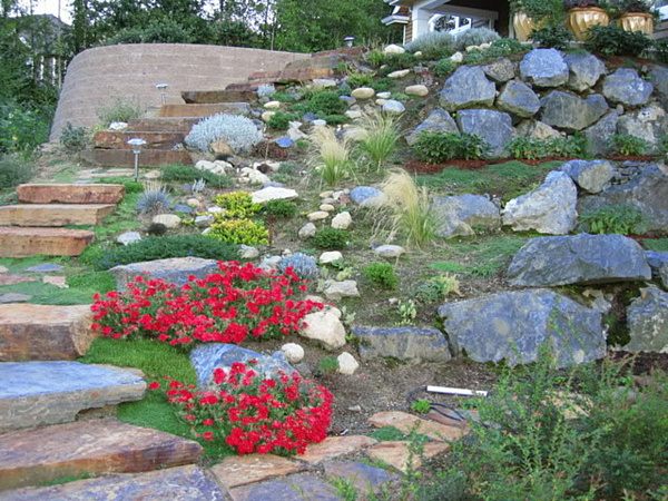 jardin avec grandes pierres