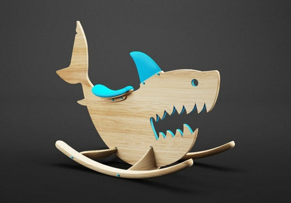 jouet bois representant requin bleu