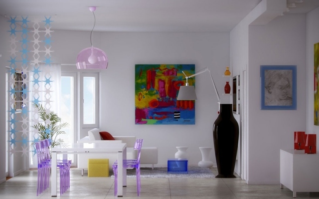 lampe salon  sol-idée-originale-plafond-transparent-canapé-chaises-acryliques