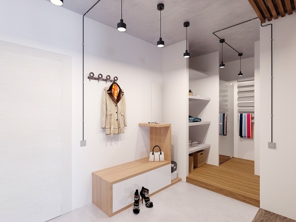 lofts-design-Mooseberry-Design-meuble-chaussures-bois-clair-suspensions-noires lofts design