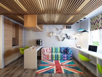 lofts-design-Mooseberry-Design-plafond-bois-tapis-drapeau-anglais-chaises-bureau-domicile