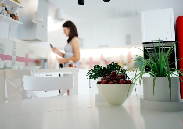 lofts-design-Mooseberry-Design-table-blanche-ronde-plante-pot-blanc-chaises-blanches lofts design