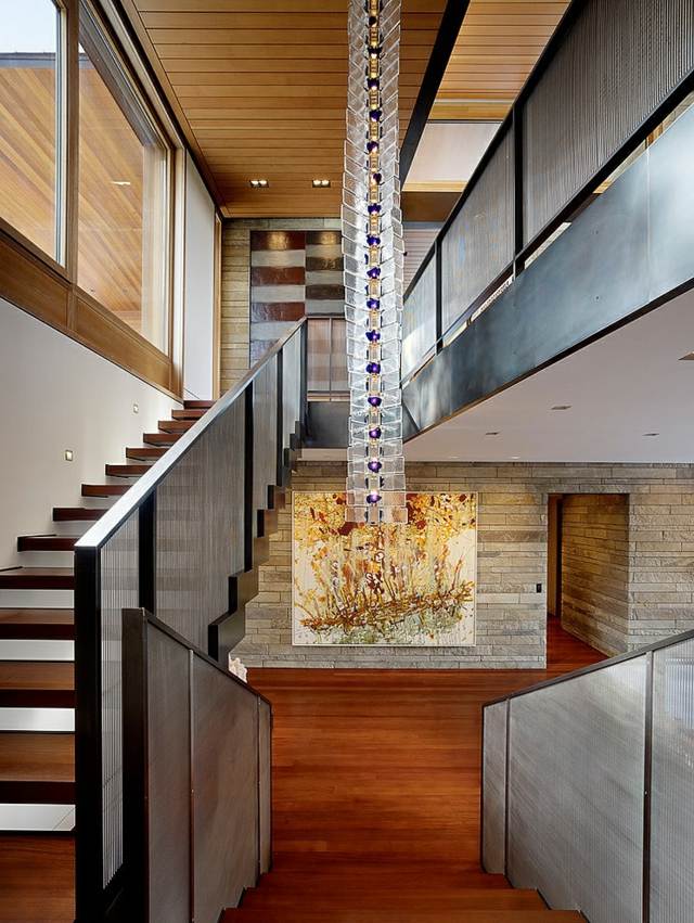 luminaires design architecture moderne verre garde corps escalier bois vertebre
