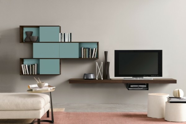 meuble TV bois turquoise