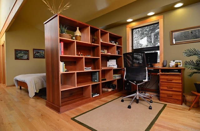 meuble bibliothèque cloison espace travail chambre coucher