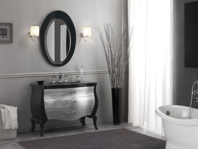 meuble-sous-lavabo-style-classique-noir-gris-miroir-cadre-noir-forme-ovale meuble sous lavabo