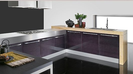 meubles cuisine violet bois contemporain