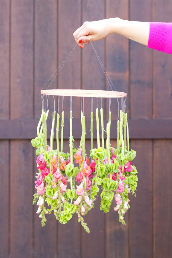 mobile floral ete lustre suspension fleurs rose vert