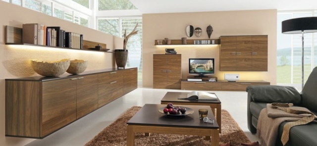 mobilier bois salon contemporain marron
