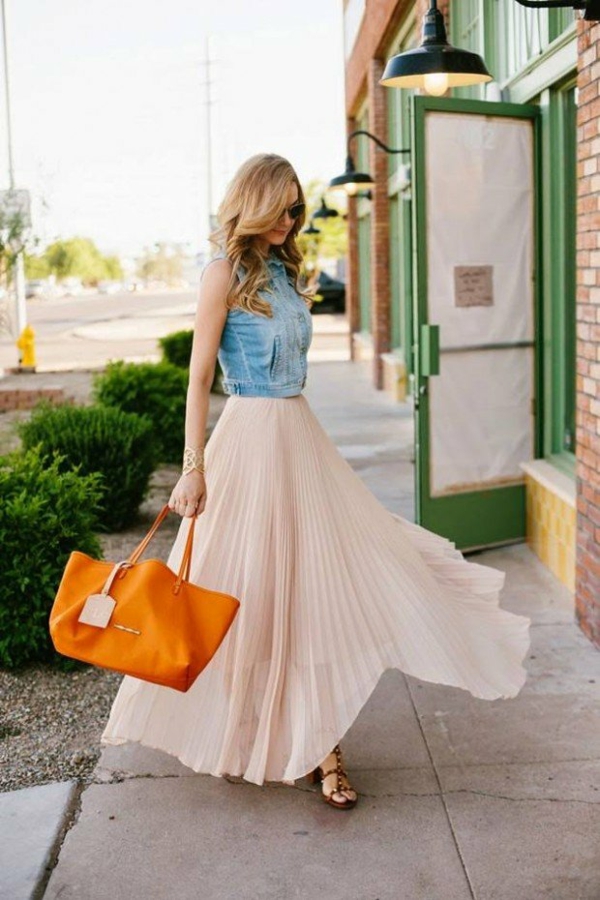 mode femme sac orange jupe rose