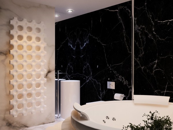 mur marbre noir salle de bains futuriste