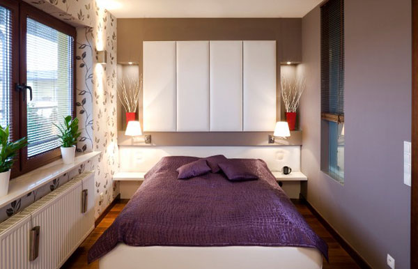 murs violets déco chambre meubles