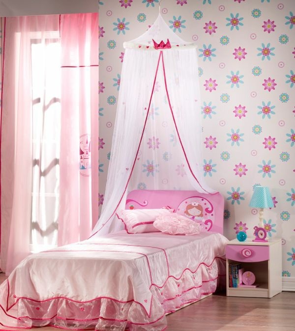 papier tapisser fleurs rose chambre fiile