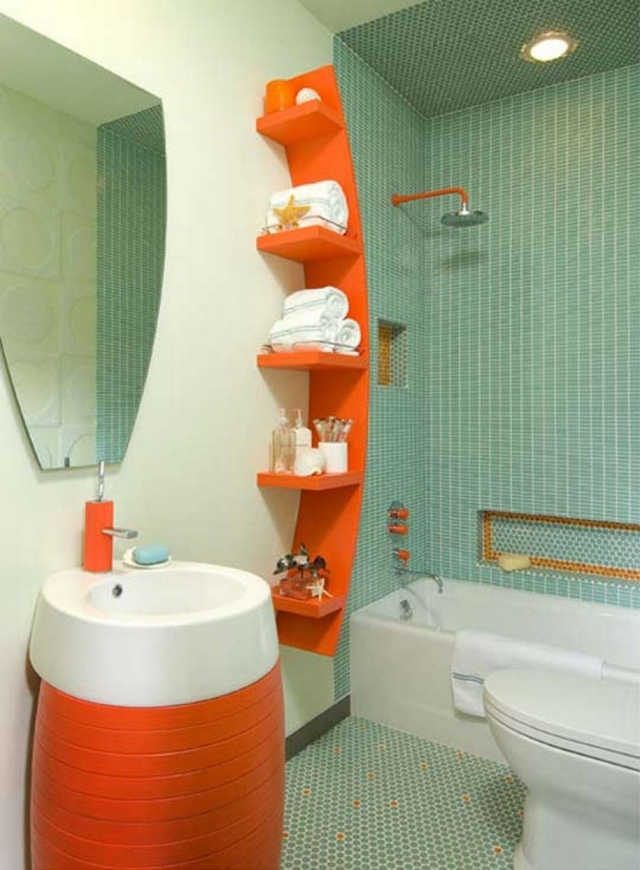 peinture-salle-de-bains-idée-originale-blanc-orange