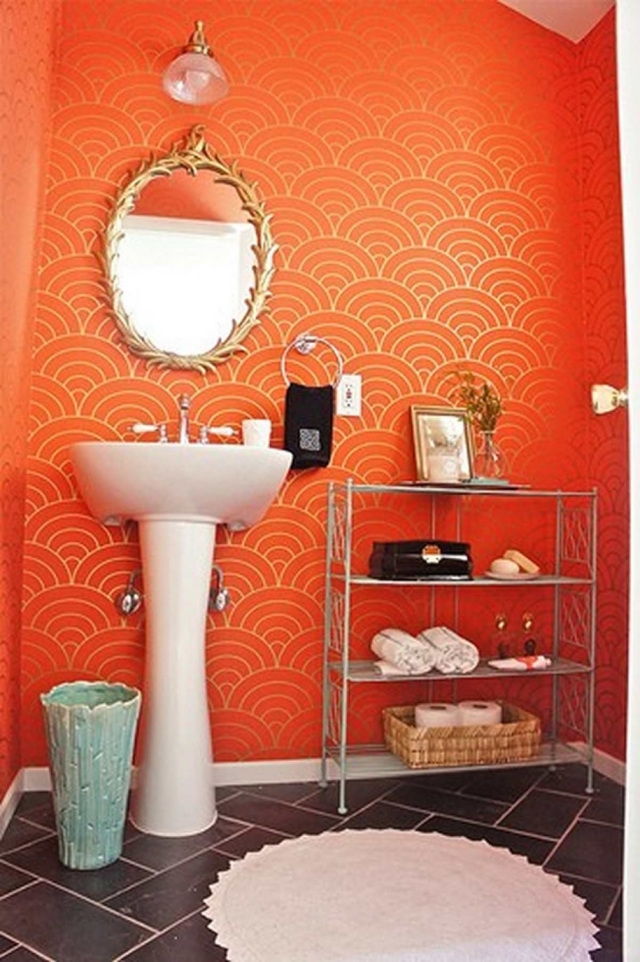 peinture-salle-de-bains-idée-originale-couleur-orange-décoration
