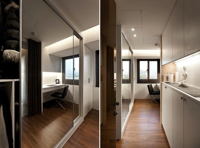 petit appartement espaces rangements portes miroir
