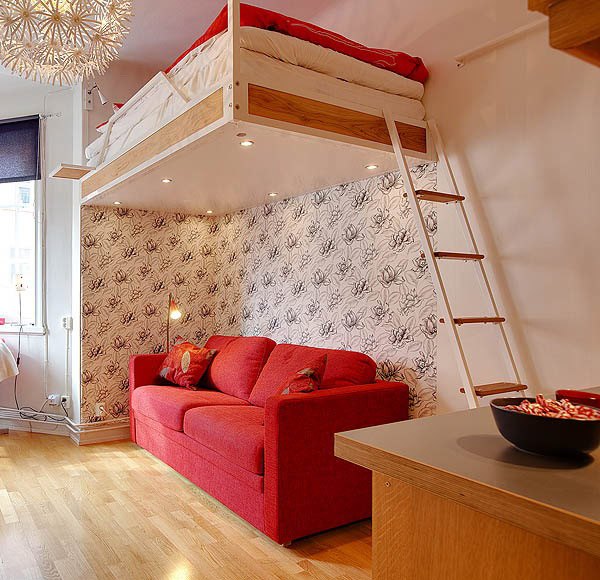 petit appartement lit mezzanine ameublement design bois