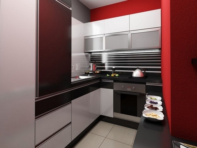 petite-cuisine-idée-originale-noir-blanc-rouge-luxe-style