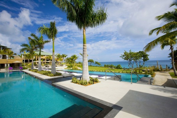 piscine exterieur jardiniere palme vue mer