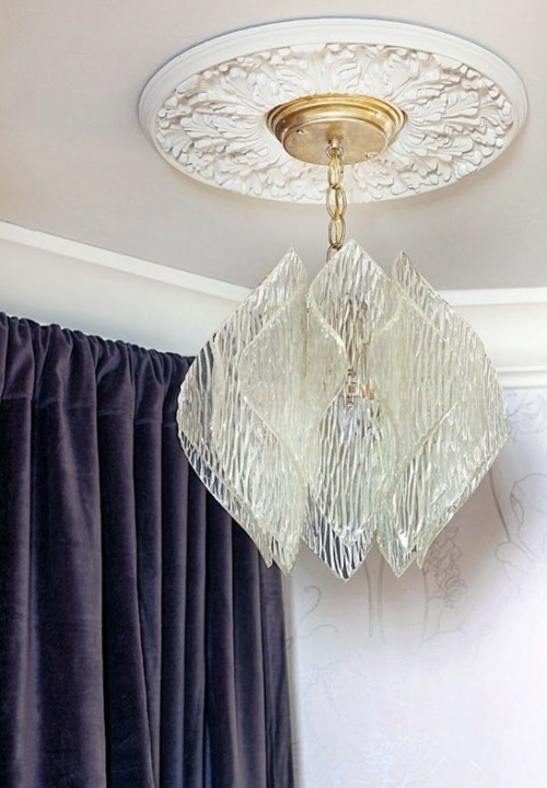 plafond vintage retro antique lustre medaillon feuille verre
