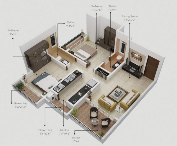 plan maison appartement contemporain avec patios