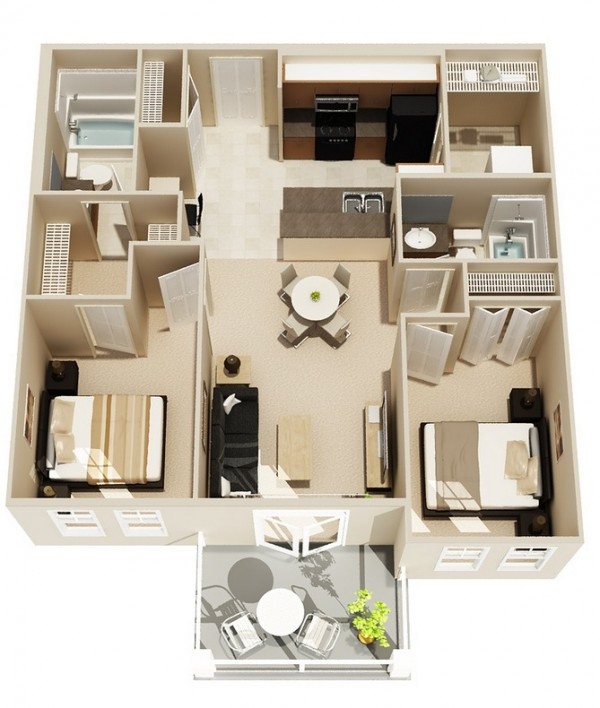 plan maison appartement deux pièces