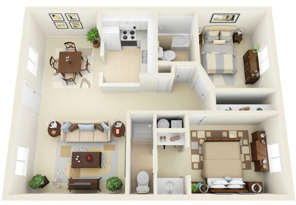 plan maison pour un appartement deux pièces