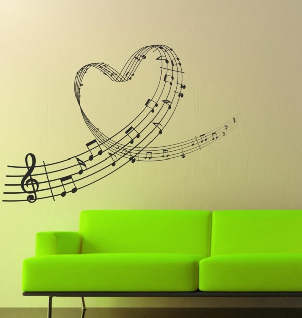 Stickers chambre fille pour les petites musiciennes notes cœur 