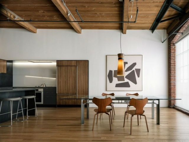 salle à manger de design bois plafond