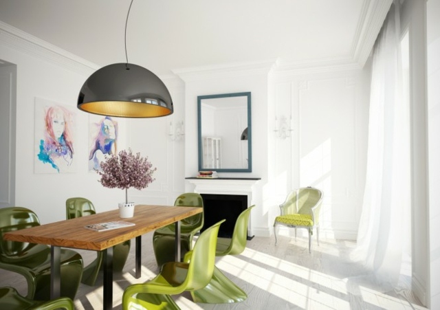 salle à manger design vert blanc bois