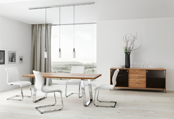 salle à manger moderne table chromée chaises