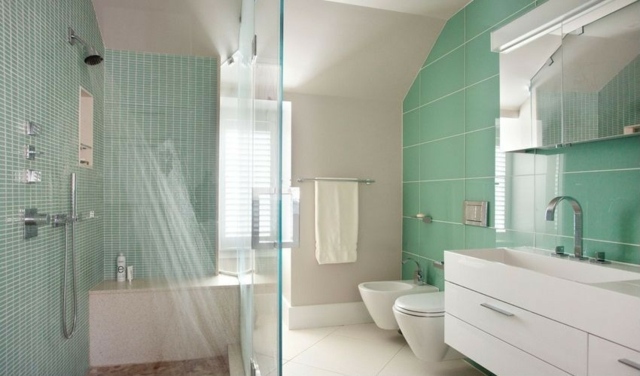 salle bain blanc vert