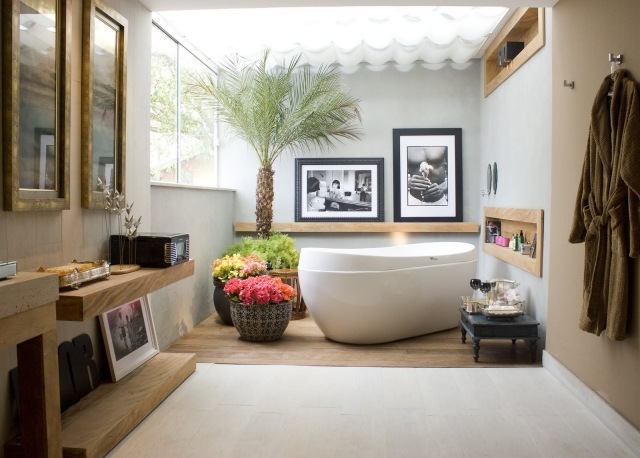 salle-bains-design-naturel-plantes-fleurs-mobilier-bois
